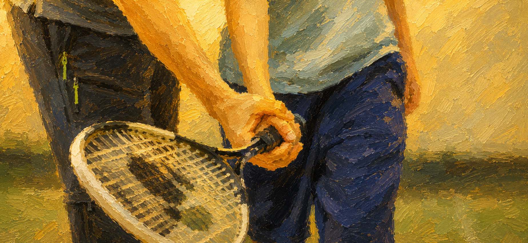 Coach guides a young tennis player's racket grip during practice, illustrating skill development and hands-on instruction in youth sports.